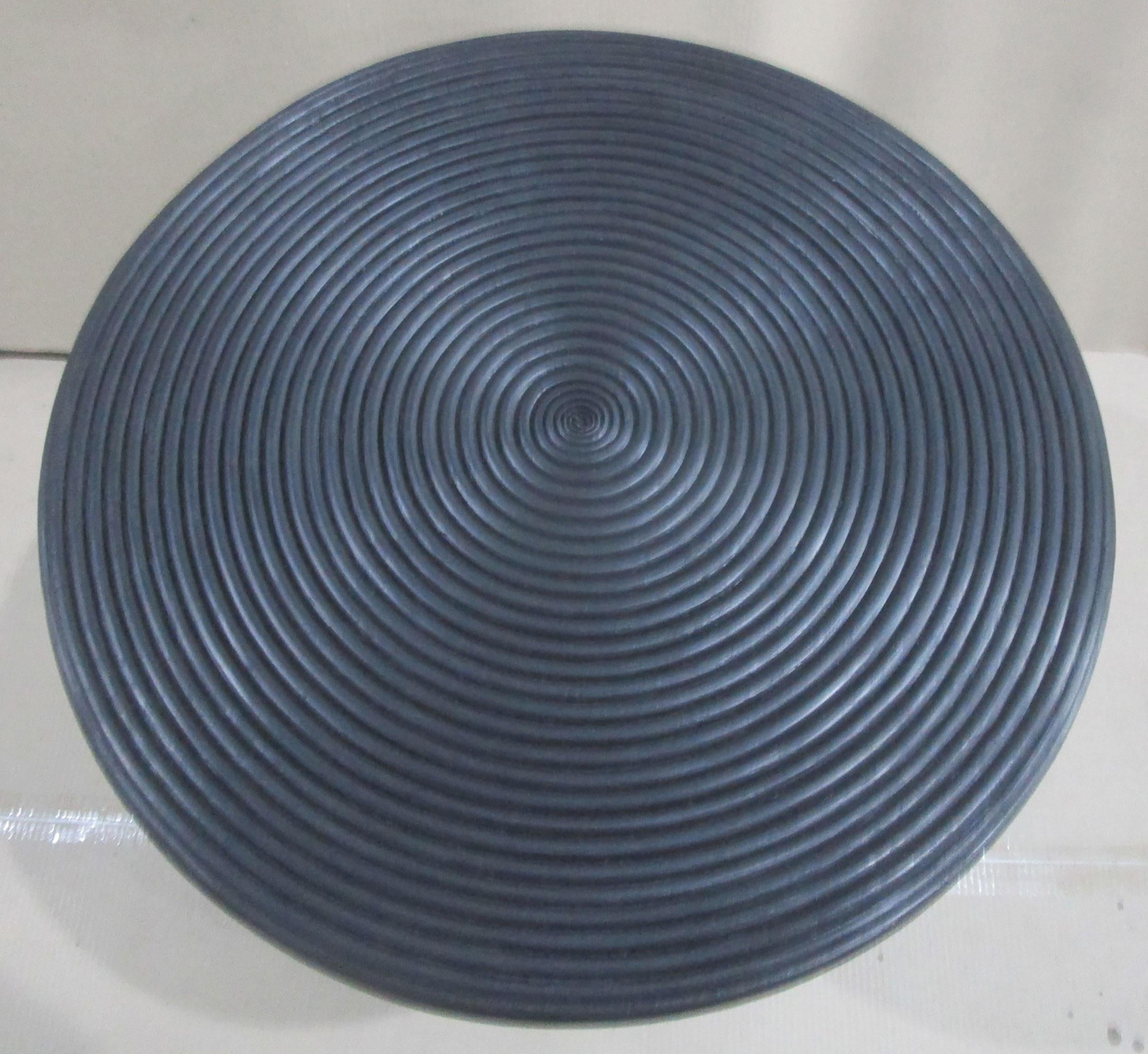 Macedo Round Ribbed Rattan Drum End Table Black