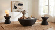 Macedo 3-Piece Transitional Round Rattan Coffee and End Table Set Black