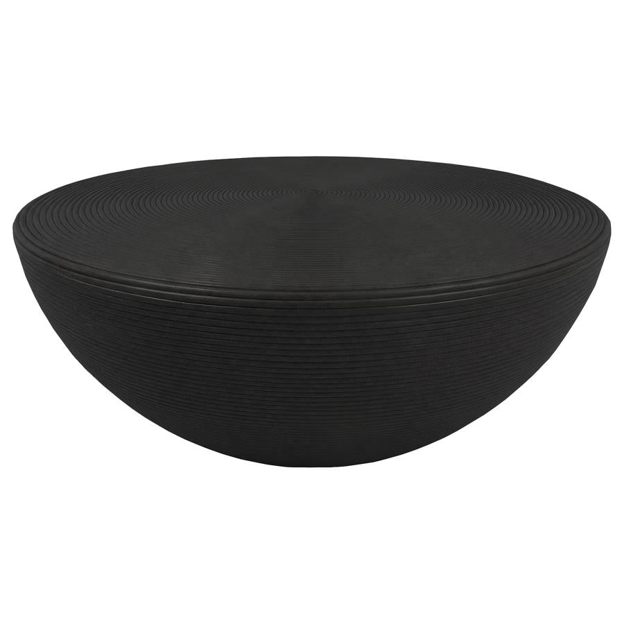 Macedo 3-Piece Transitional Round Rattan Coffee and End Table Set Black