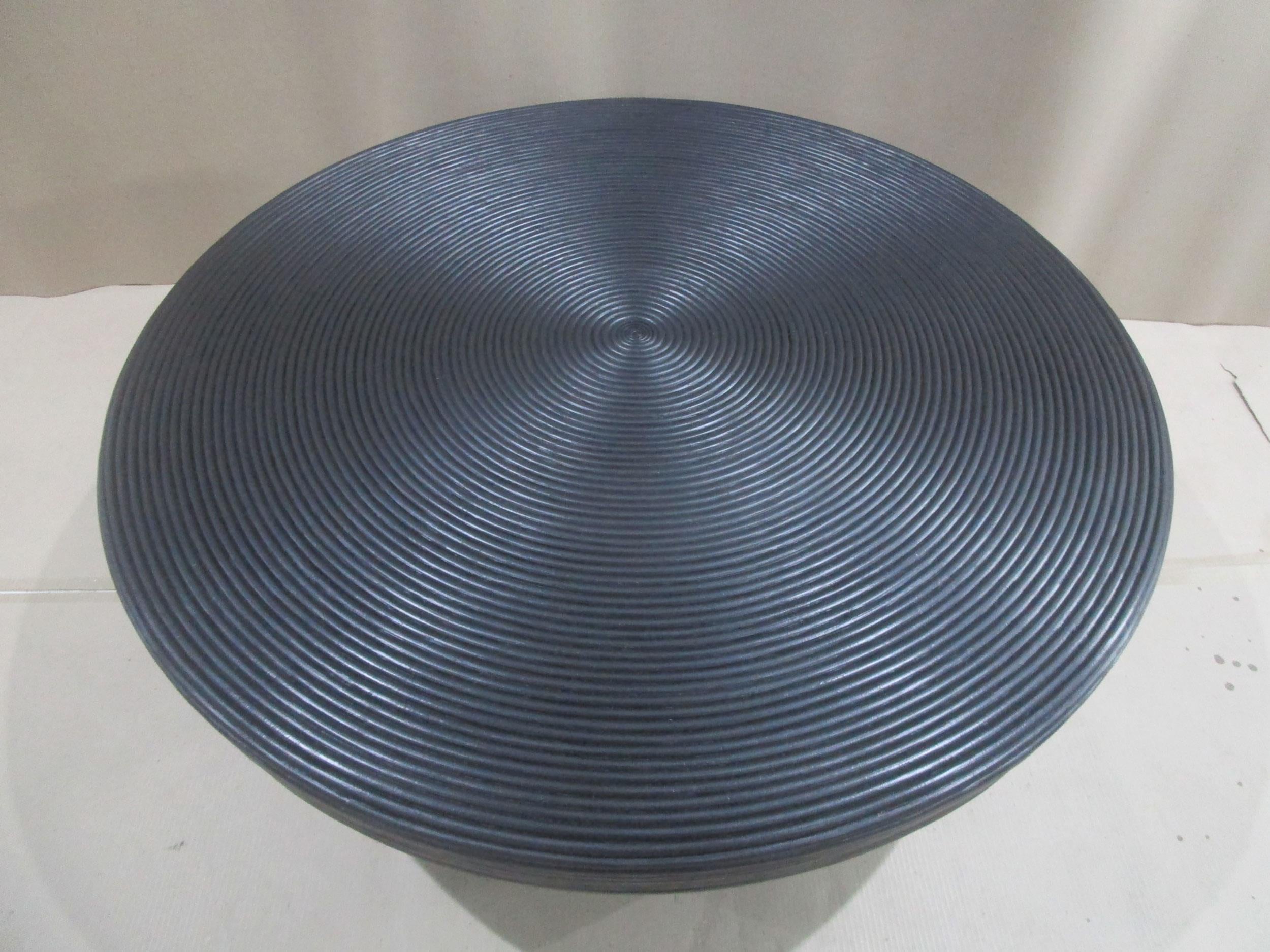 Macedo Round Ribbed Rattan Drum Coffee Table Black
