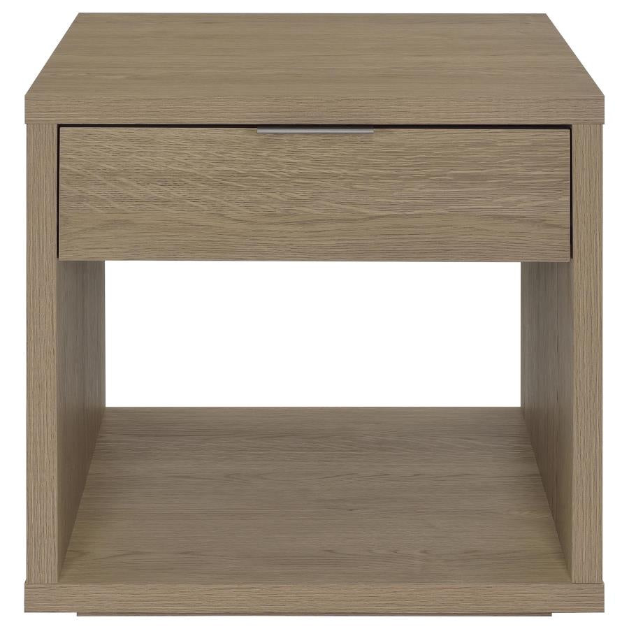 Ingram Square End Table with Drawer and Open Shelf Latte