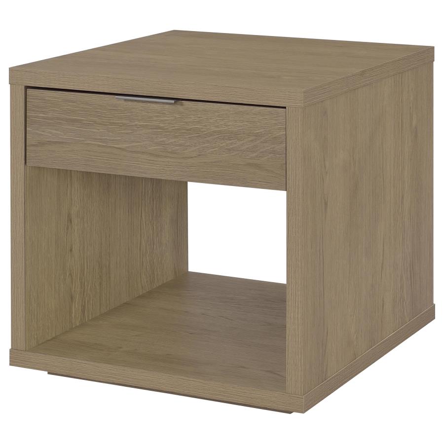 Ingram Square End Table with Drawer and Open Shelf Latte