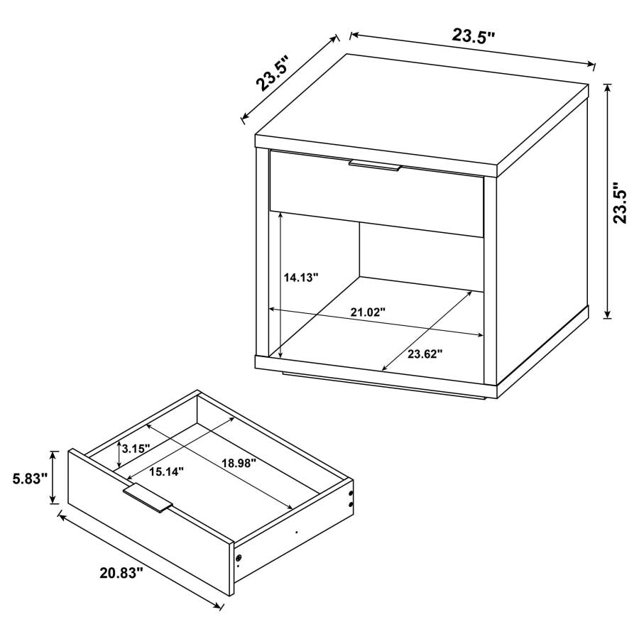 Ingram Square End Table with Drawer and Open Shelf Latte