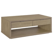 Ingram 2-Drawer Rectangular Coffee Table with Open Shelf Latte