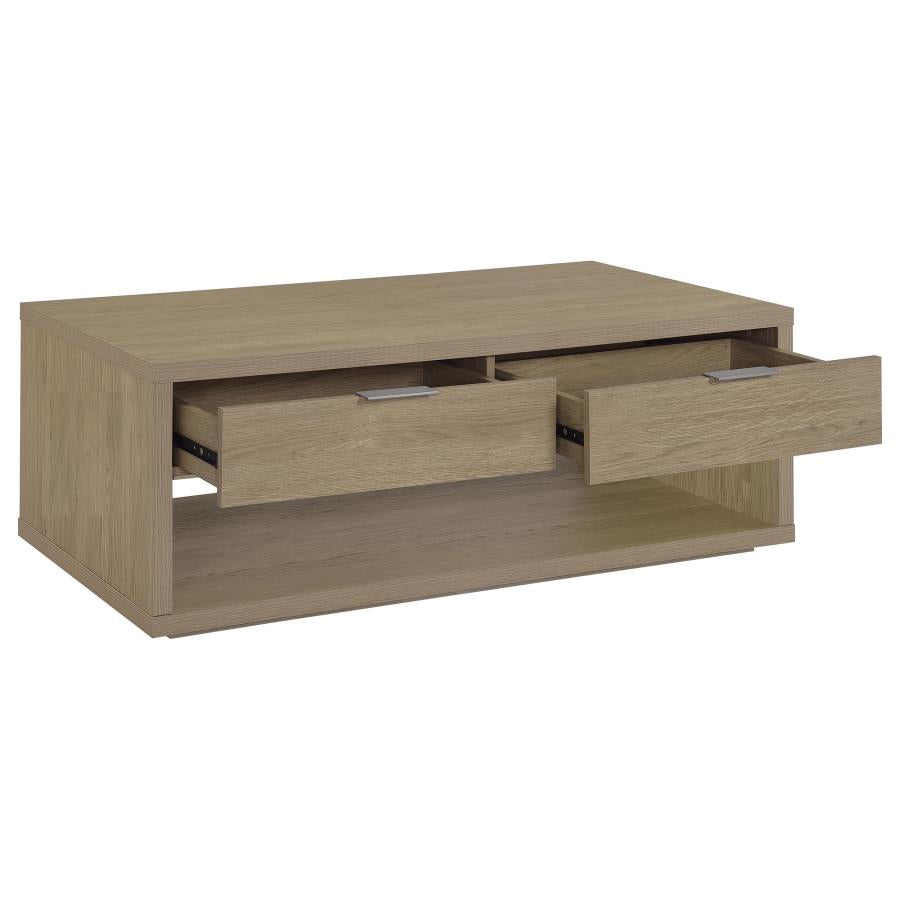 Ingram 2-Drawer Rectangular Coffee Table with Open Shelf Latte