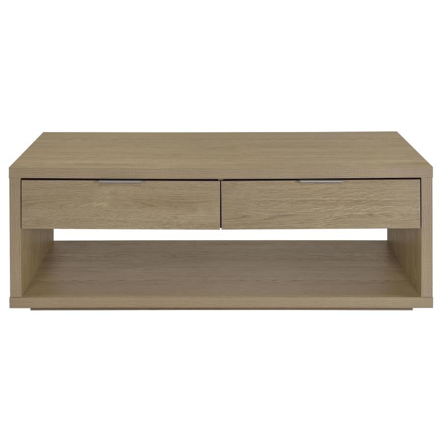 Ingram 2-Drawer Rectangular Coffee Table with Open Shelf Latte