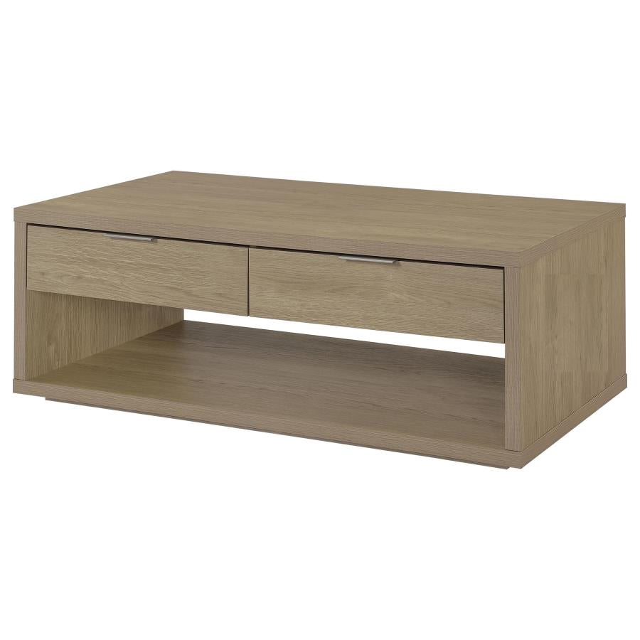 Ingram 2-Drawer Rectangular Coffee Table with Open Shelf Latte