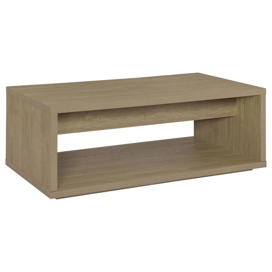 Ingram 2-Drawer Rectangular Coffee Table with Open Shelf Latte