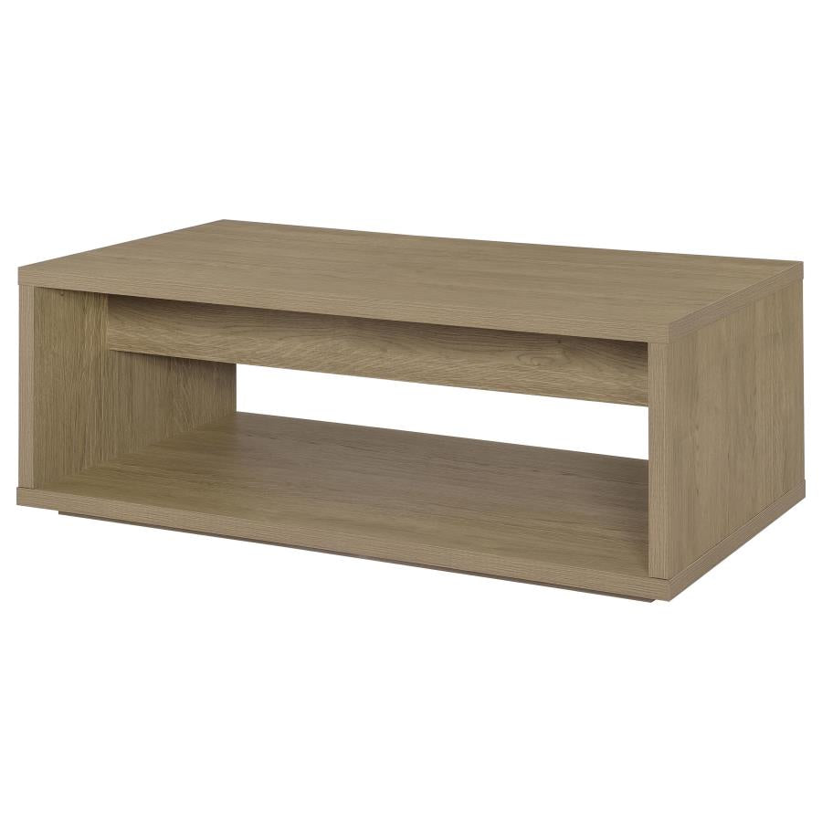 Ingram 2-Drawer Rectangular Coffee Table with Open Shelf Latte