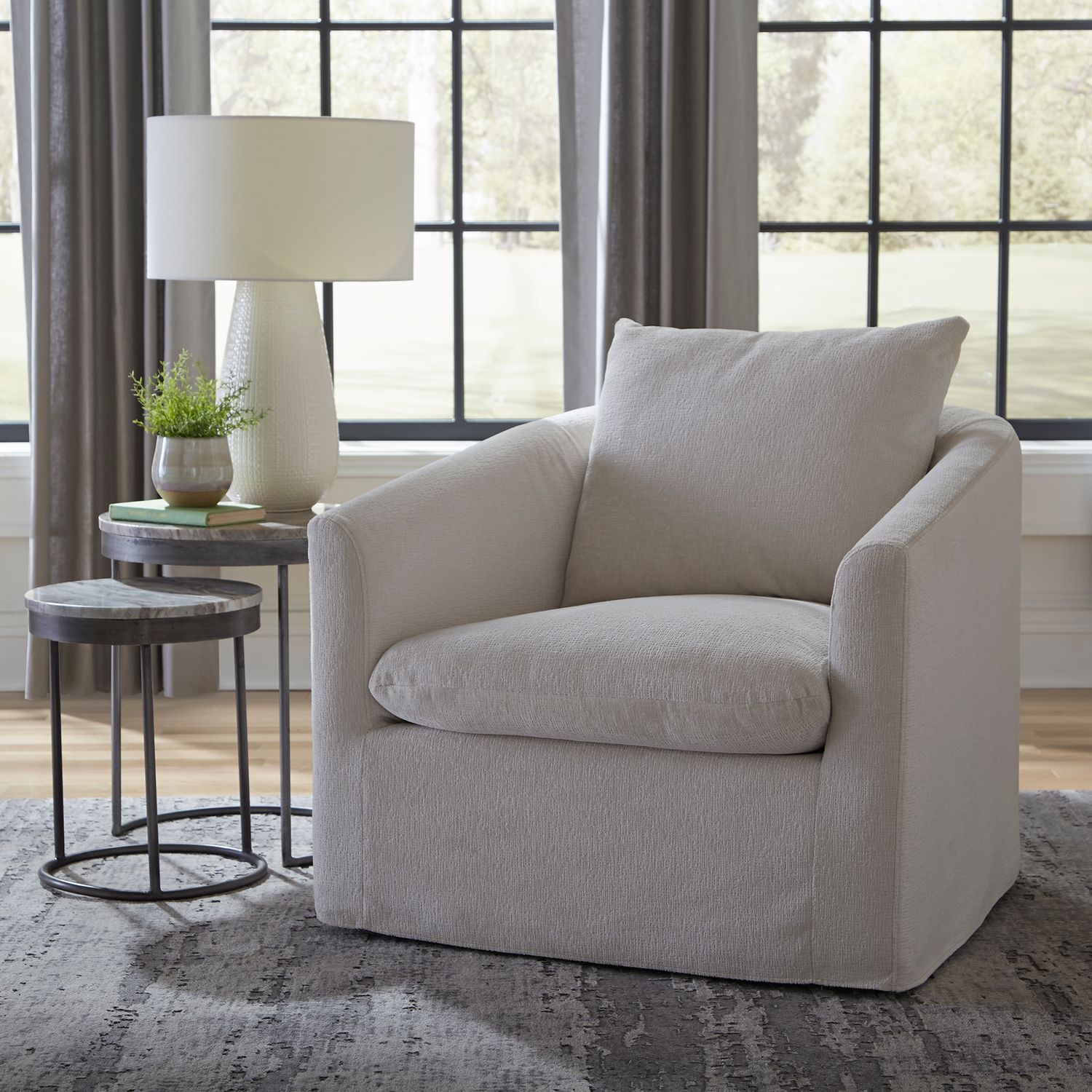 Saxton Upholstery Swivel Accent Chair - Ivory
