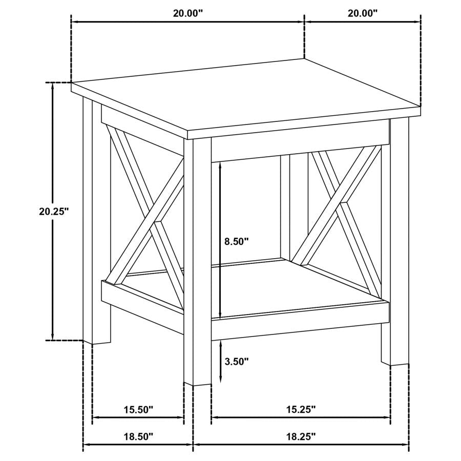 Skyview Square Pine Wood Side End Table with Shelf White