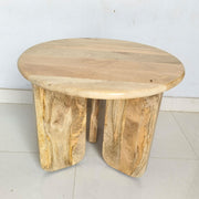 Dale Sculptural Round Solid Mango Wood End Table Natural Mango