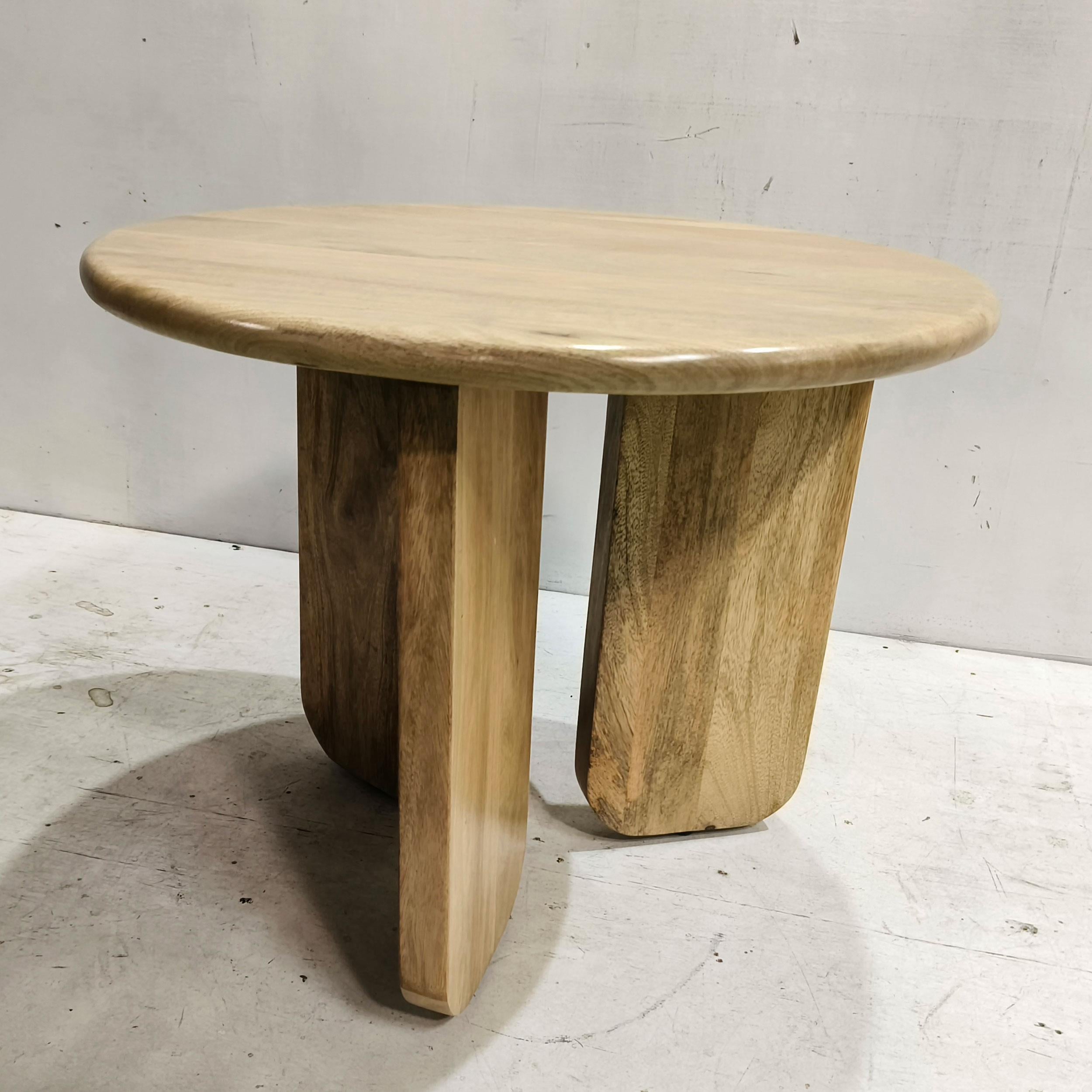 Dale Sculptural Round Solid Mango Wood End Table Natural Mango