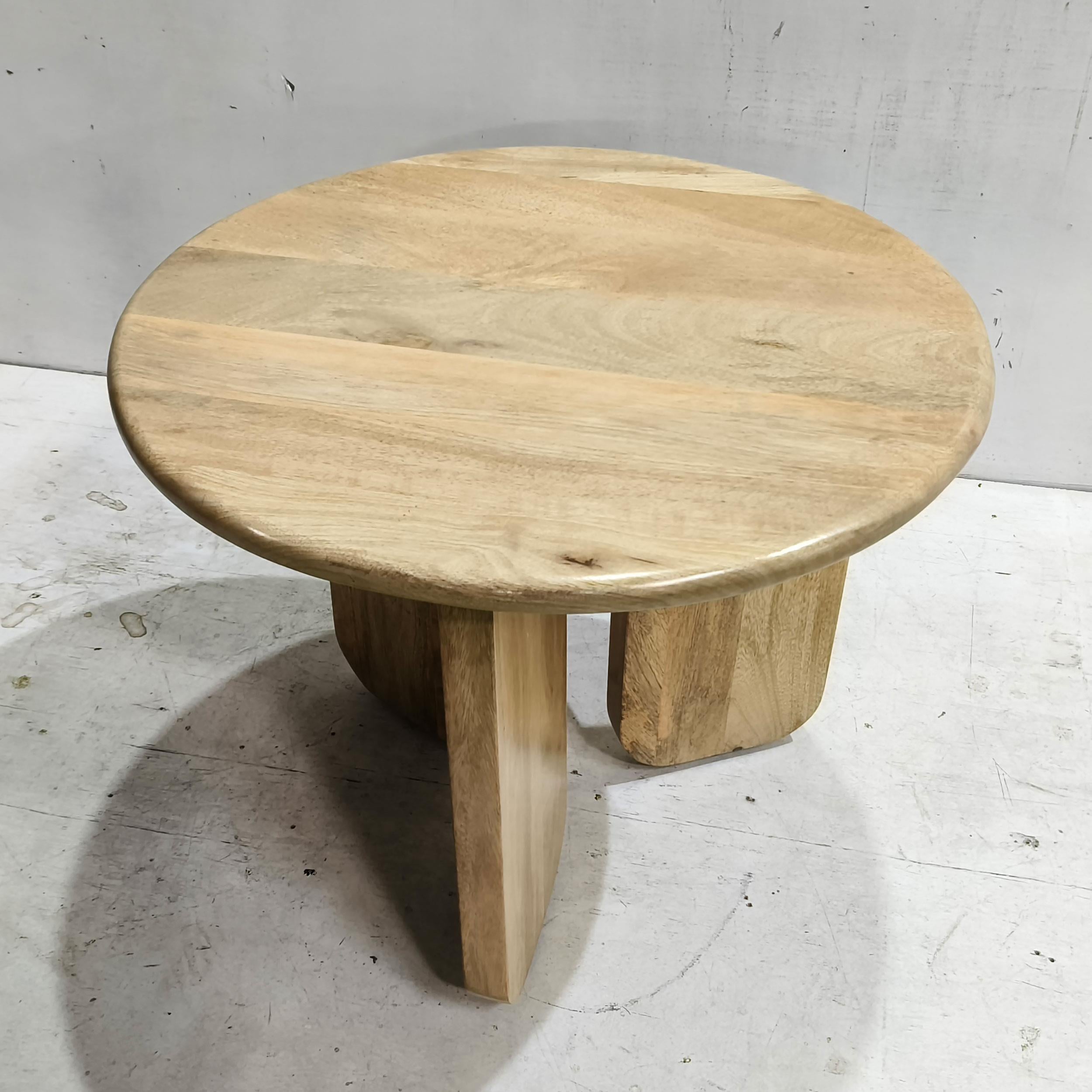 Dale Sculptural Round Solid Mango Wood End Table Natural Mango