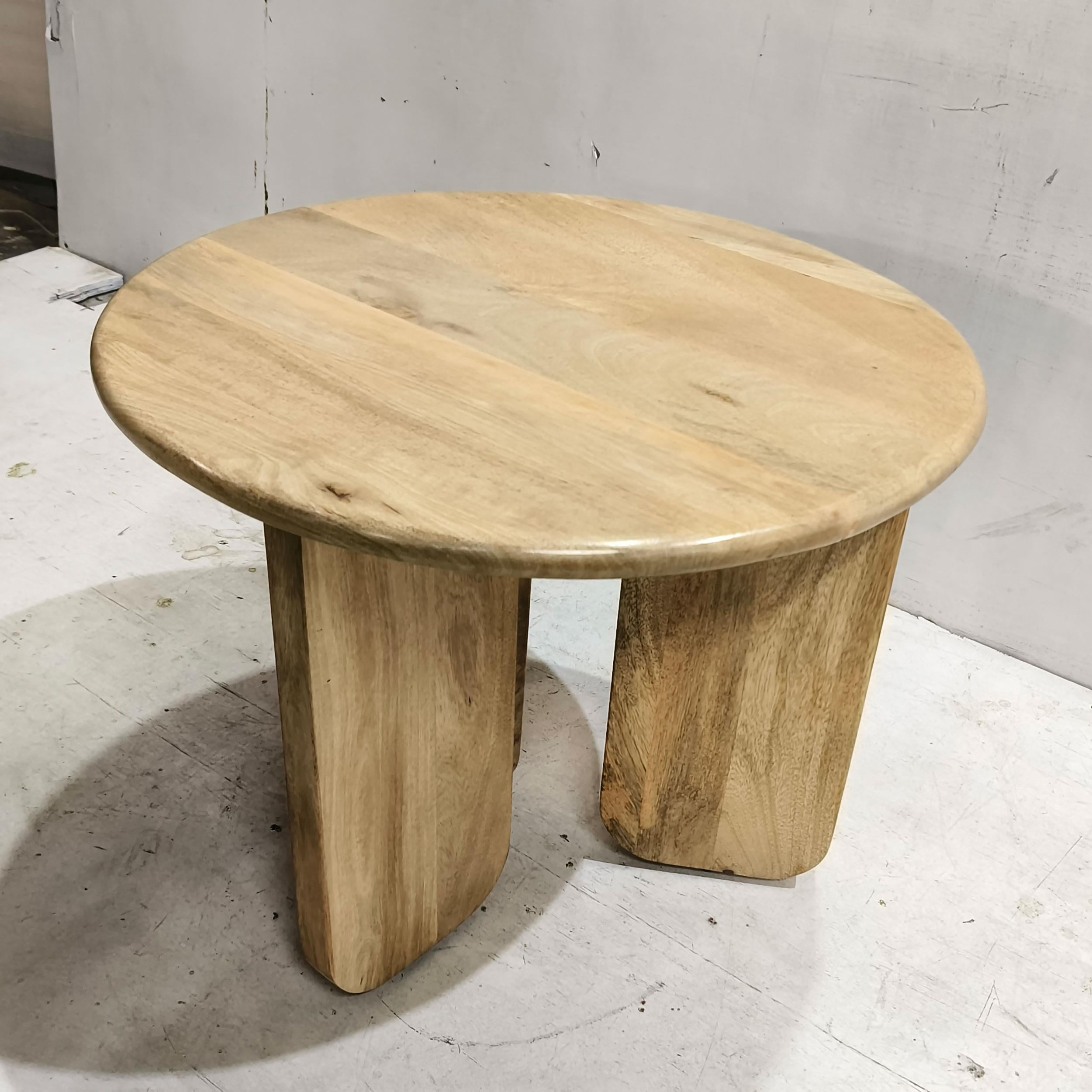 Dale Sculptural Round Solid Mango Wood End Table Natural Mango