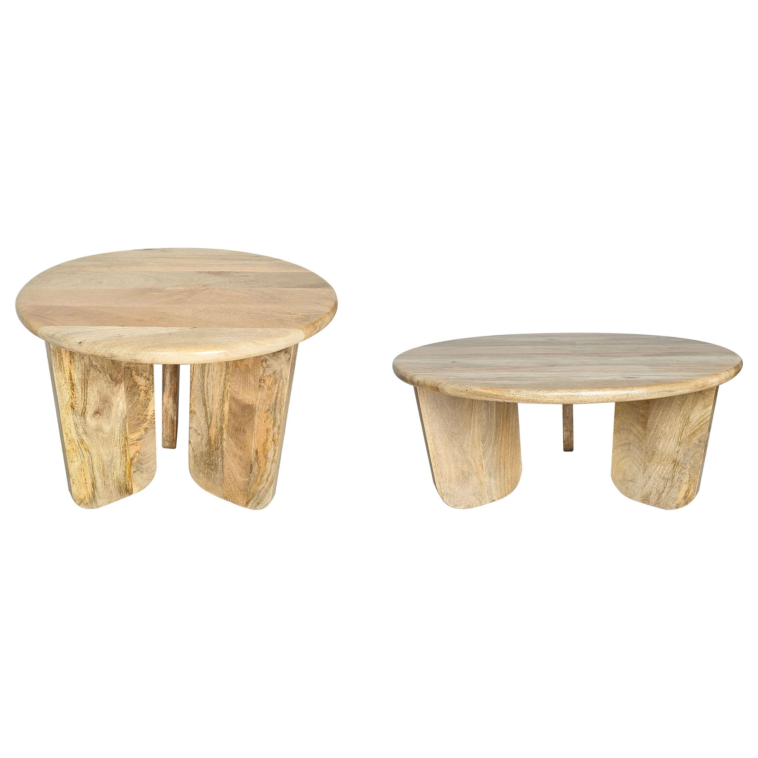 Dale 2-Piece Round Mango Wood Coffee and End Table Set Natural Mango