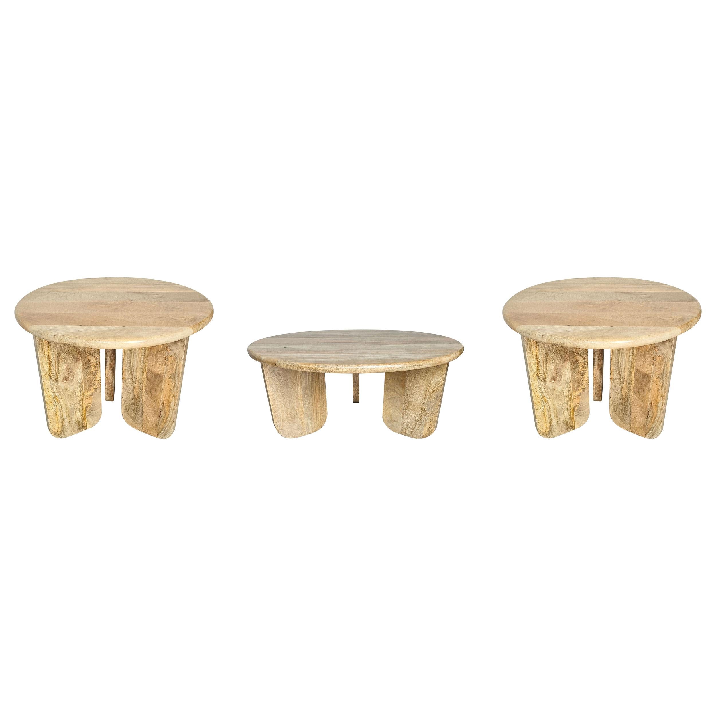 Dale 3-Piece Round Mango Wood Coffee and End Table Set Natural Mango