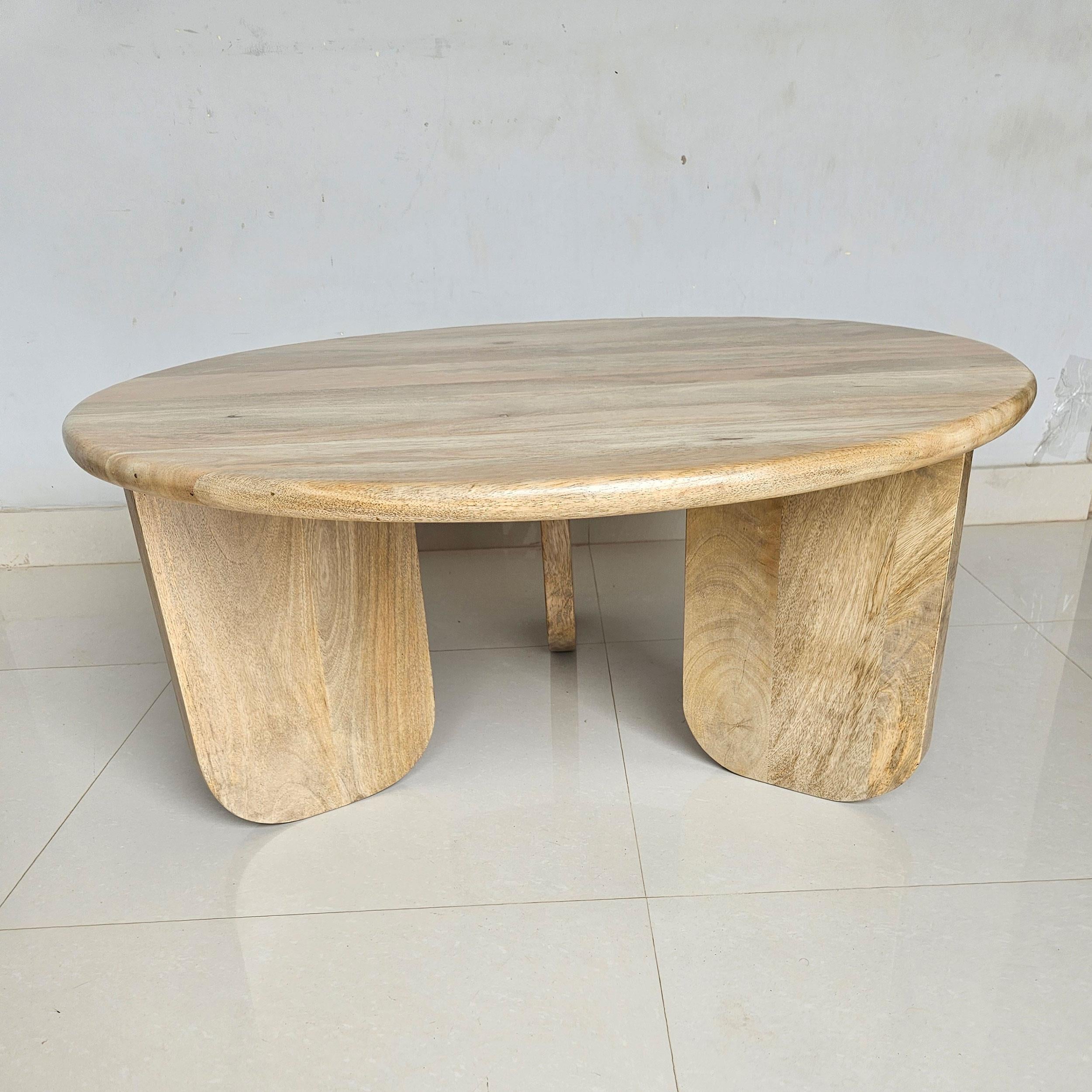 Dale Sculptural Round Solid Mango Wood Coffee Table Natural Mango