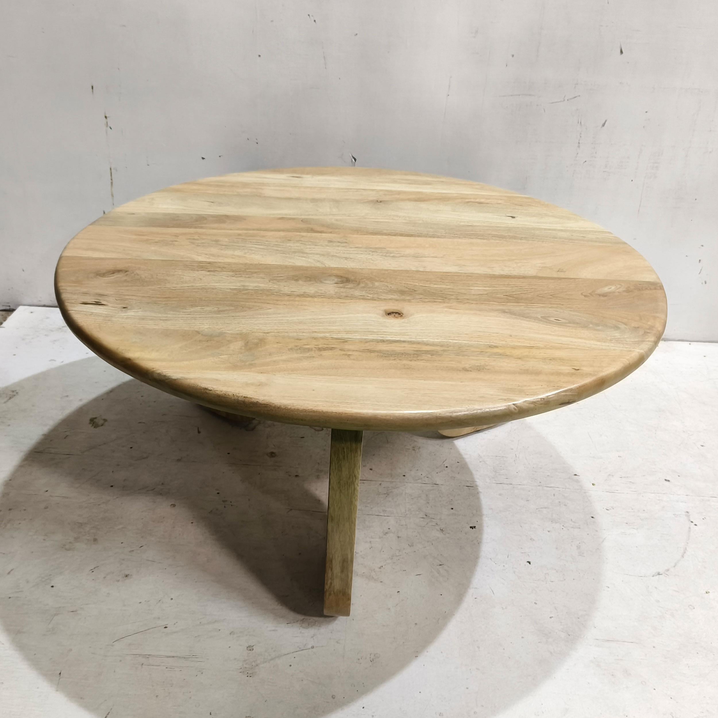 Dale Sculptural Round Solid Mango Wood Coffee Table Natural Mango