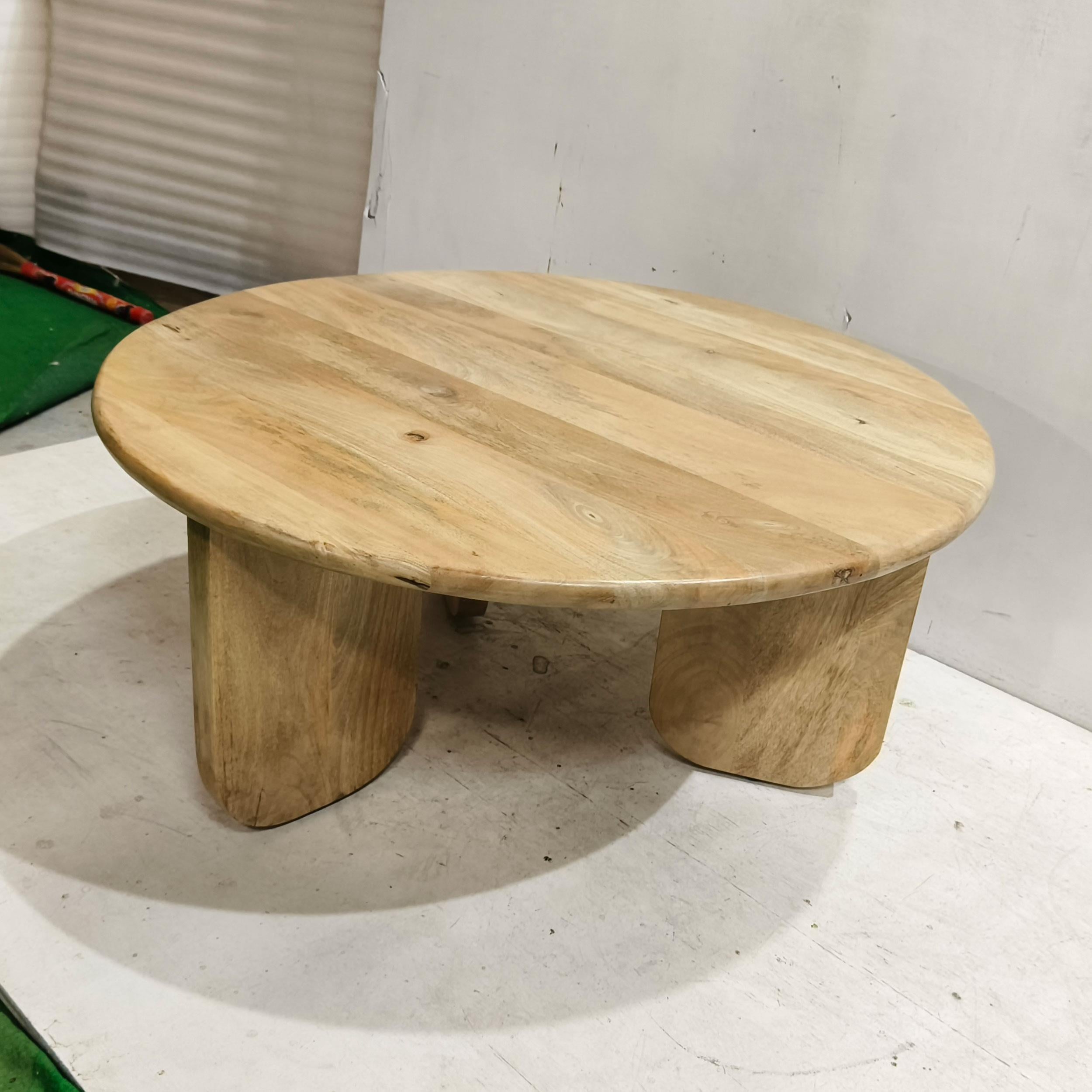 Dale Sculptural Round Solid Mango Wood Coffee Table Natural Mango