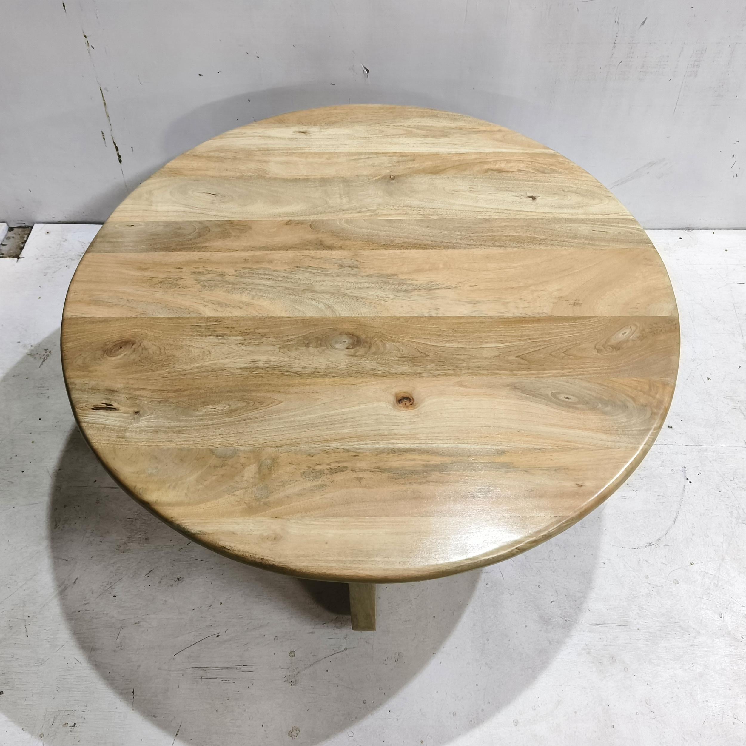 Dale Sculptural Round Solid Mango Wood Coffee Table Natural Mango