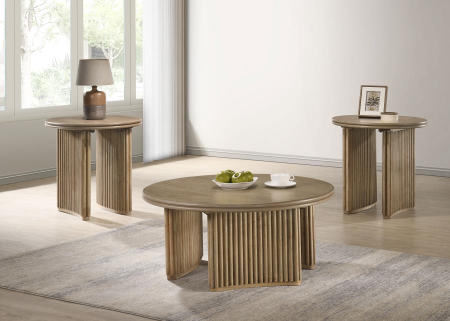 Adina Round Wood Side End Table Distressed Light Brown