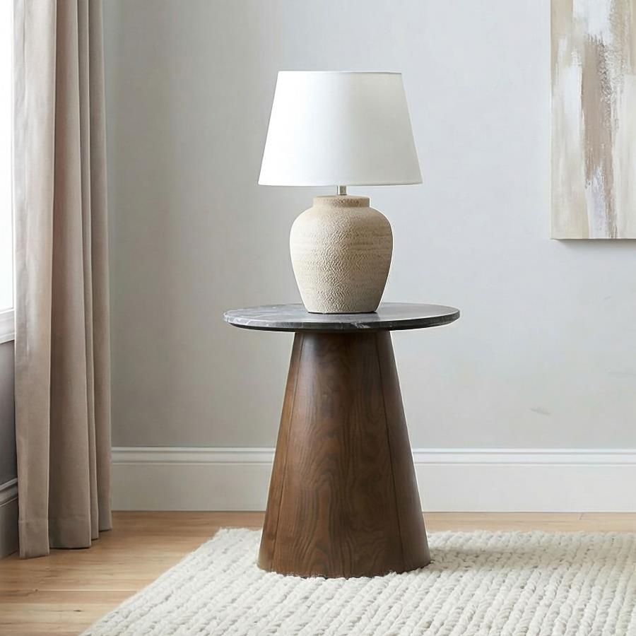 Franklin Round SmartTop™ Wood Pedestal Side End Table Grey and Dark Brown