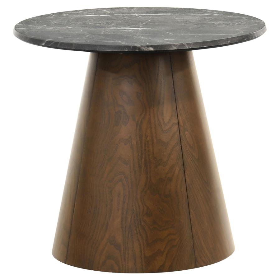 Franklin Round SmartTop™ Wood Pedestal Side End Table Grey and Dark Brown