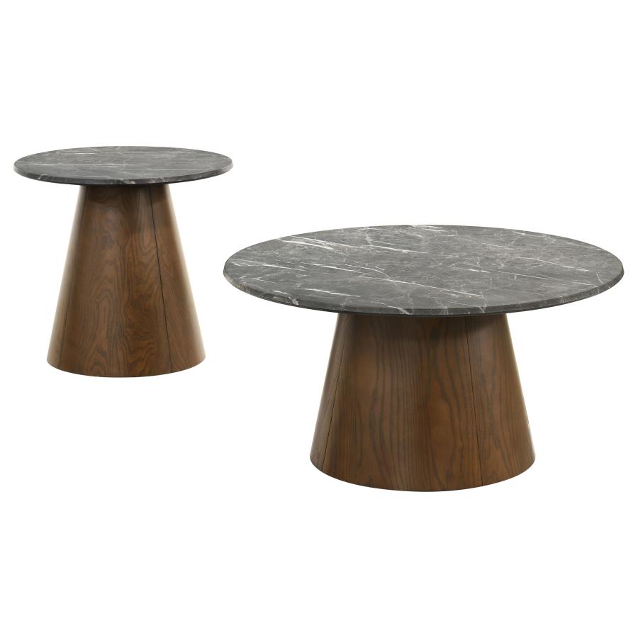 Franklin 2-piece Round SmartTop™ Pedestal Coffee Table Set Grey and Dark Brown