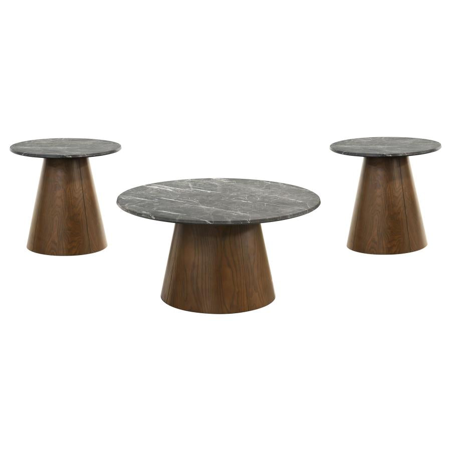 Franklin 3-piece Round SmartTop™ Pedestal Coffee Table Set Grey and Dark Brown