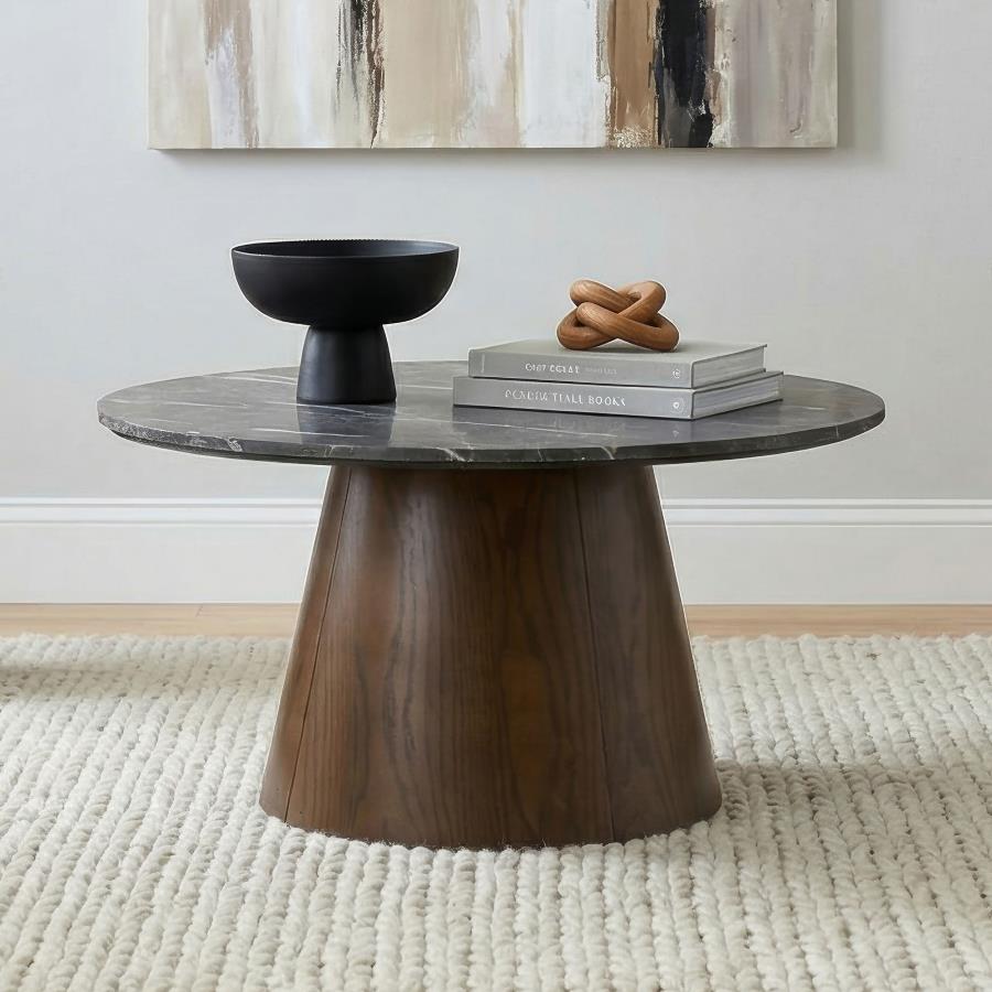 Franklin 36-inch Round SmartTop™ Pedestal Coffee Table Grey and Dark Brown