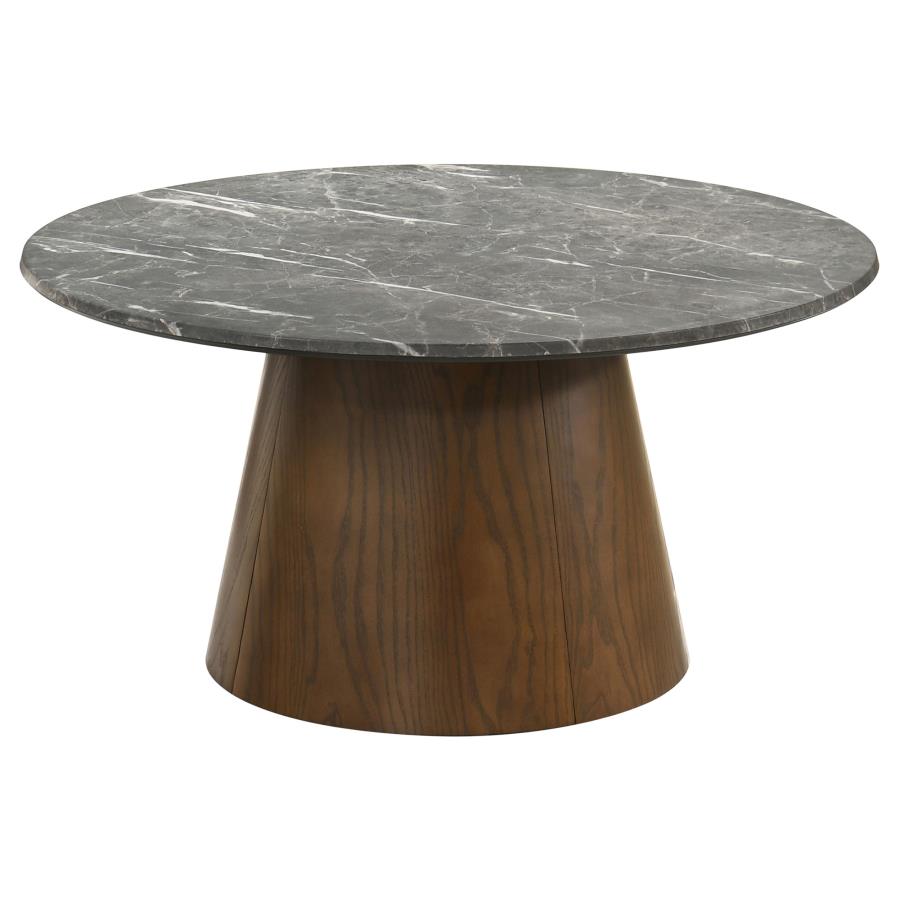 Franklin 36-inch Round SmartTop™ Pedestal Coffee Table Grey and Dark Brown
