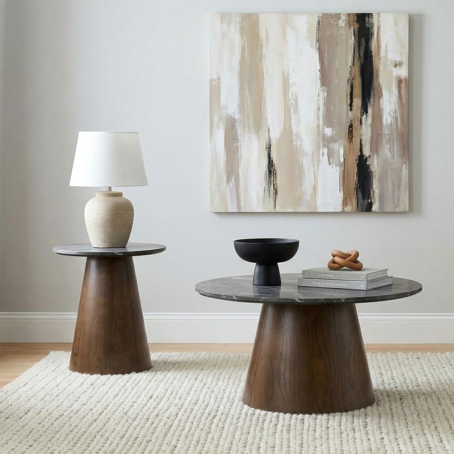 Franklin 36-inch Round SmartTop™ Pedestal Coffee Table Grey and Dark Brown