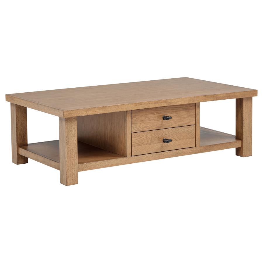 Beasley 2-Drawer Wood Coffee Table Golden Oak