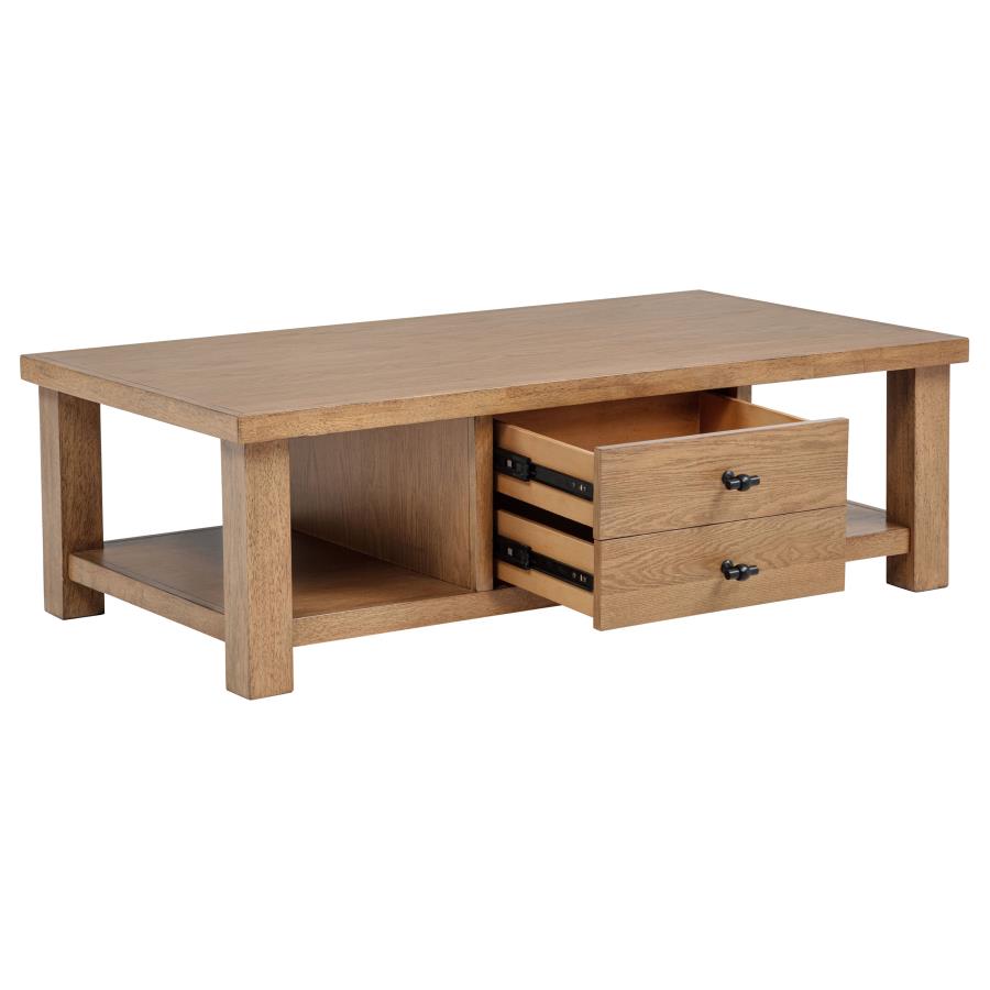 Beasley 2-Drawer Wood Coffee Table Golden Oak