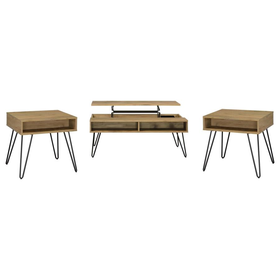 Fanning 3-piece Lift Top Coffee and End Table Set Golden Oak