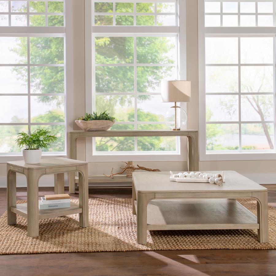 Solano Square Wood Side End Table with Shelf Weathered Mango