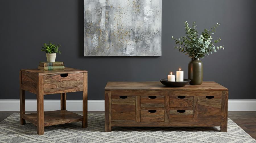 Esther 2-Piece Solid Sheesham Coffee and End Table Set Natural