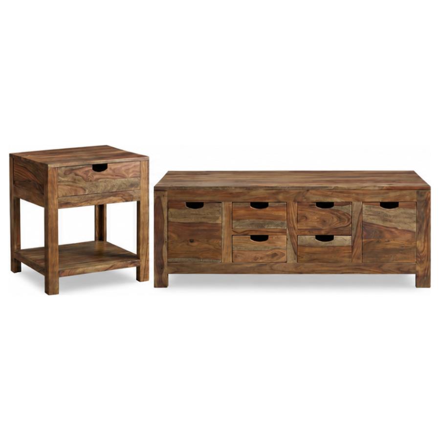 Esther 2-Piece Solid Sheesham Coffee and End Table Set Natural