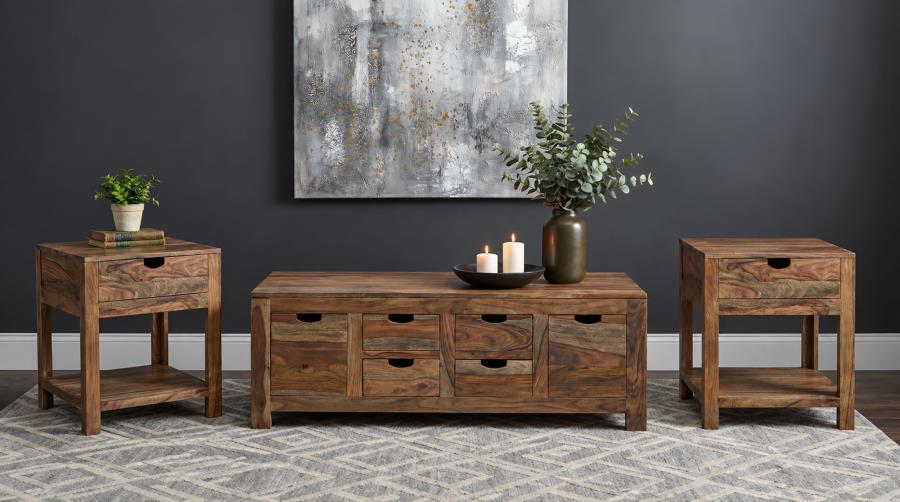 Esther 3-Piece Solid Sheesham Coffee and End Table Set Natural
