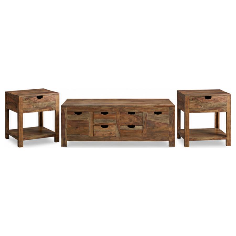Esther 3-Piece Solid Sheesham Coffee and End Table Set Natural