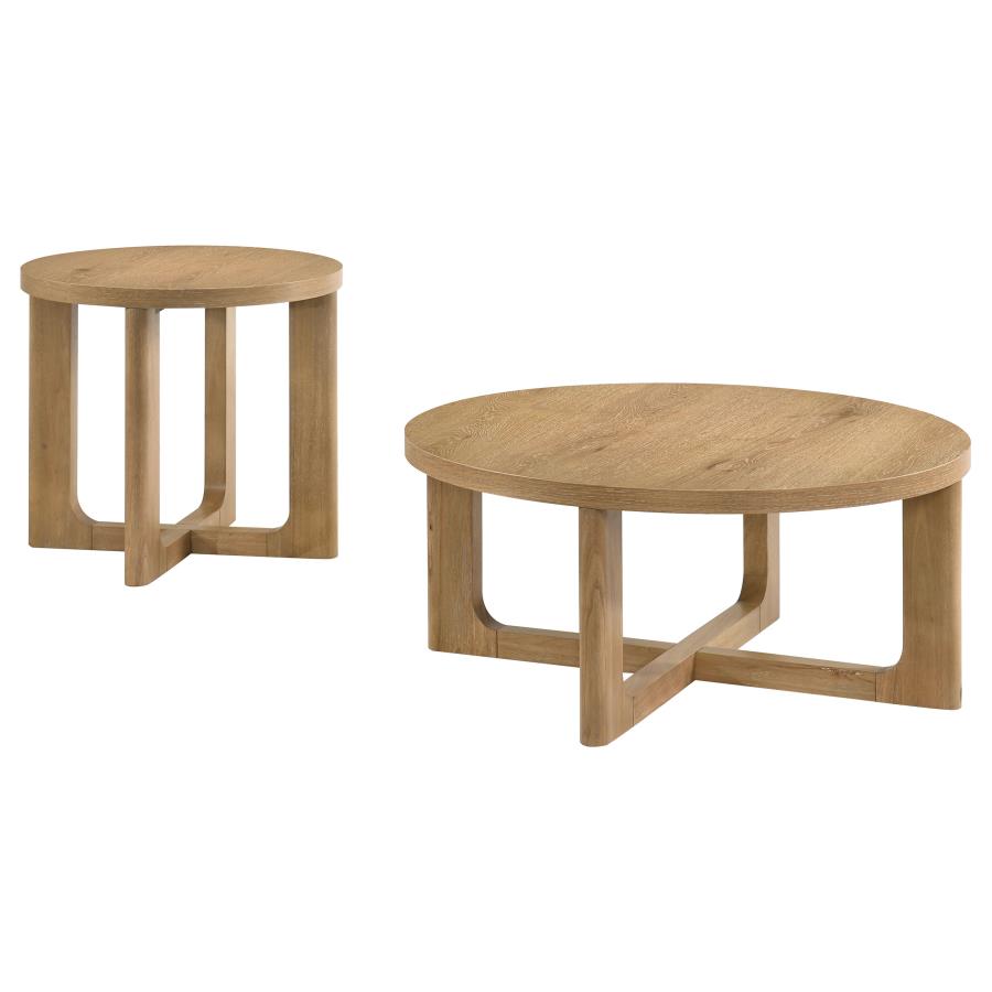 Kessler 2-piece Round Sculptural Wood Coffee Table Set Light Oak