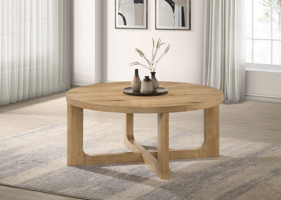 Kessler Round Sculptural Wood Coffee Table Light Oak