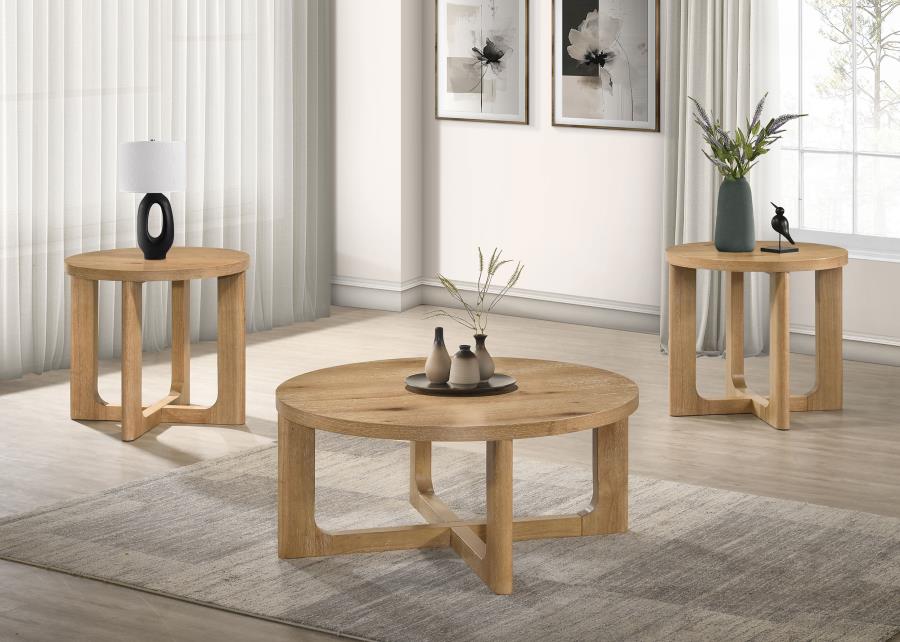 Kessler Round Sculptural Wood Coffee Table Light Oak