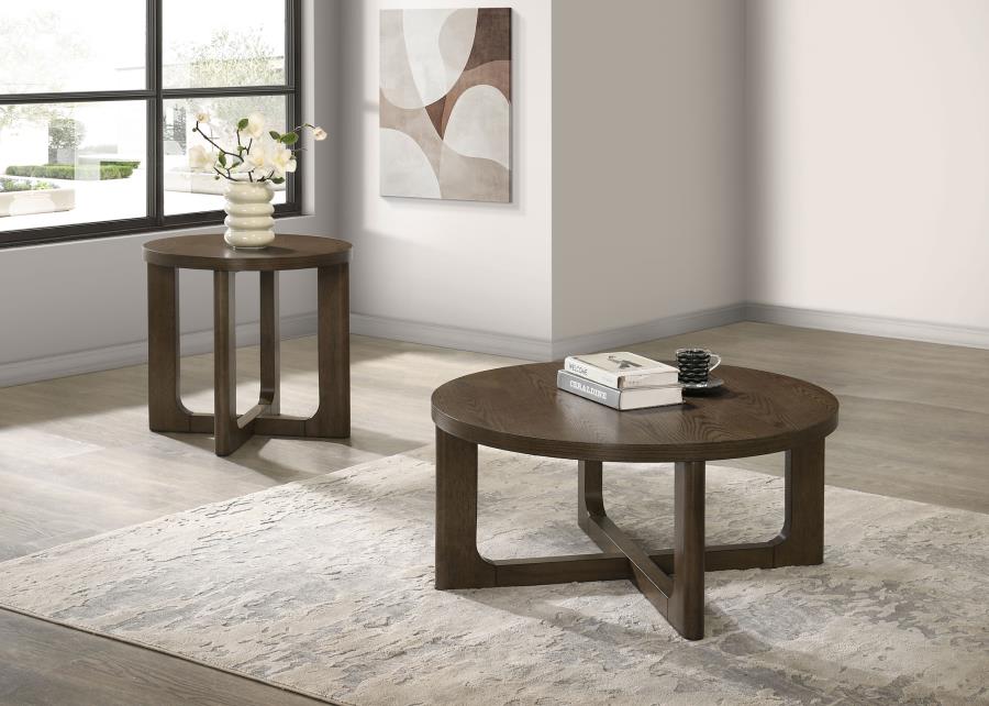 Kessler 2-piece Round Sculptural Wood Coffee Table Set Brown