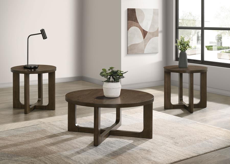 Kessler 3-piece Round Sculptural Wood Coffee Table Set Brown