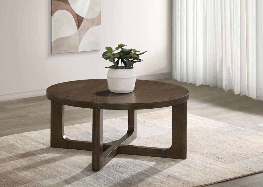Kessler Round Sculptural Wood Coffee Table Brown