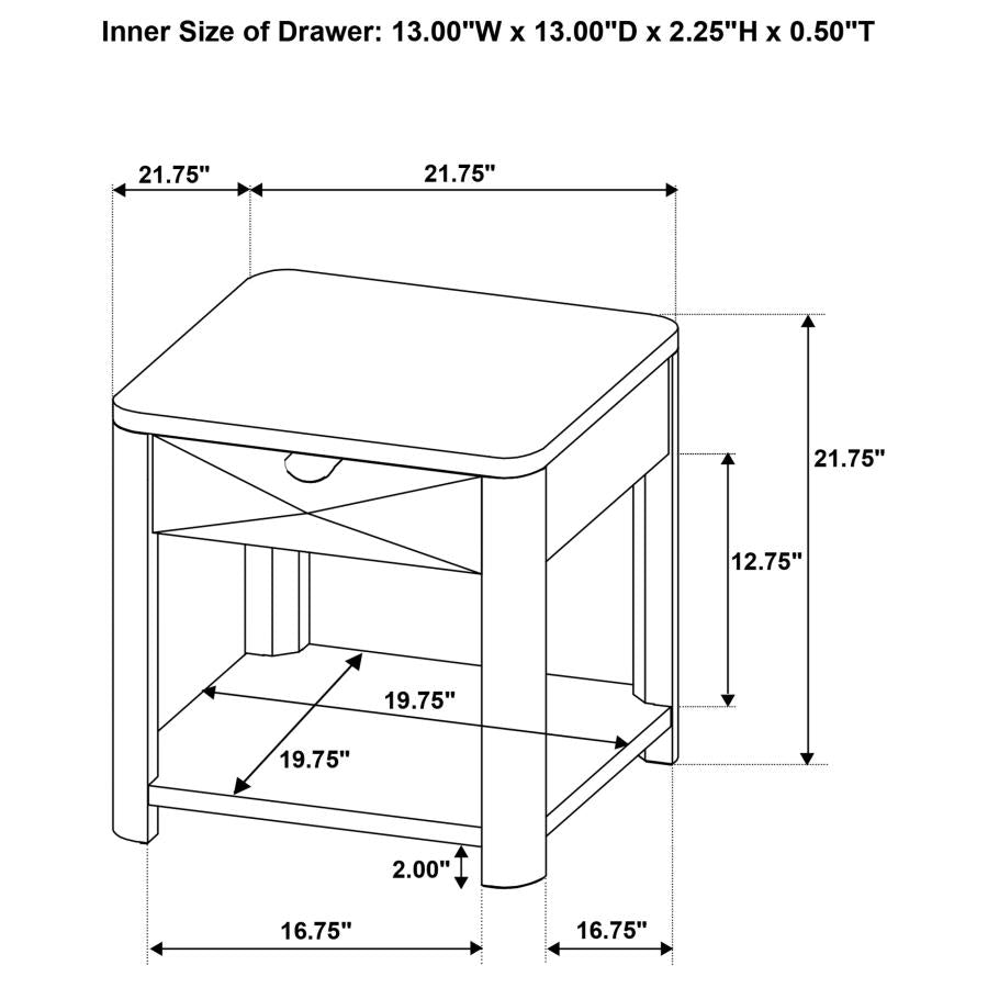 Marcelo Wood End Table with Drawer and Shelf Light Elm