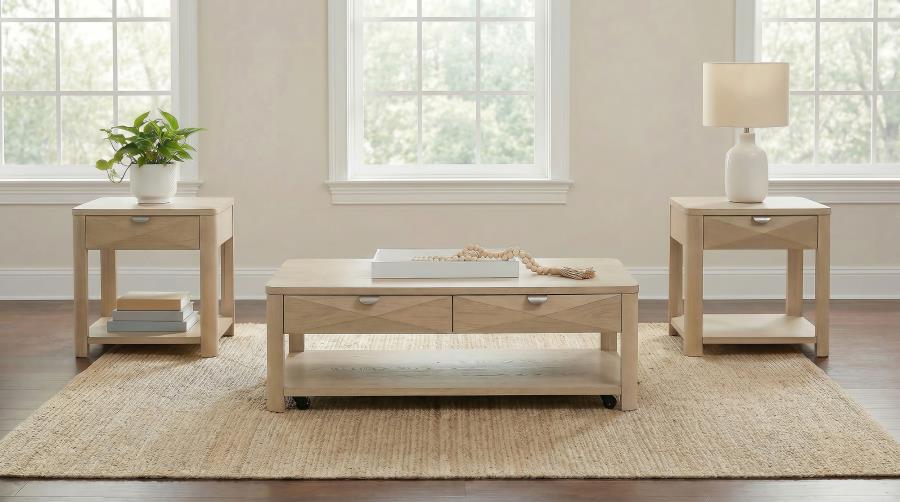 Marcelo Wood End Table with Drawer and Shelf Light Elm