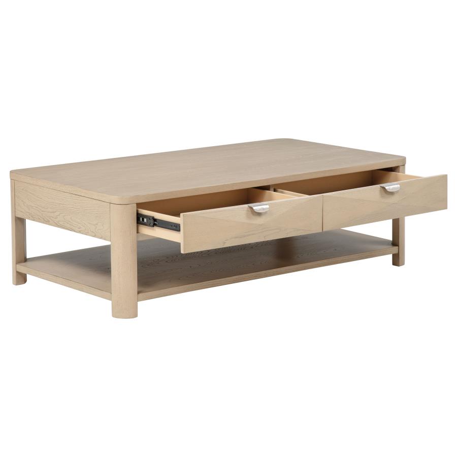 Marcelo Wood Coffee Table with 2 Drawers and Shelf Light Elm